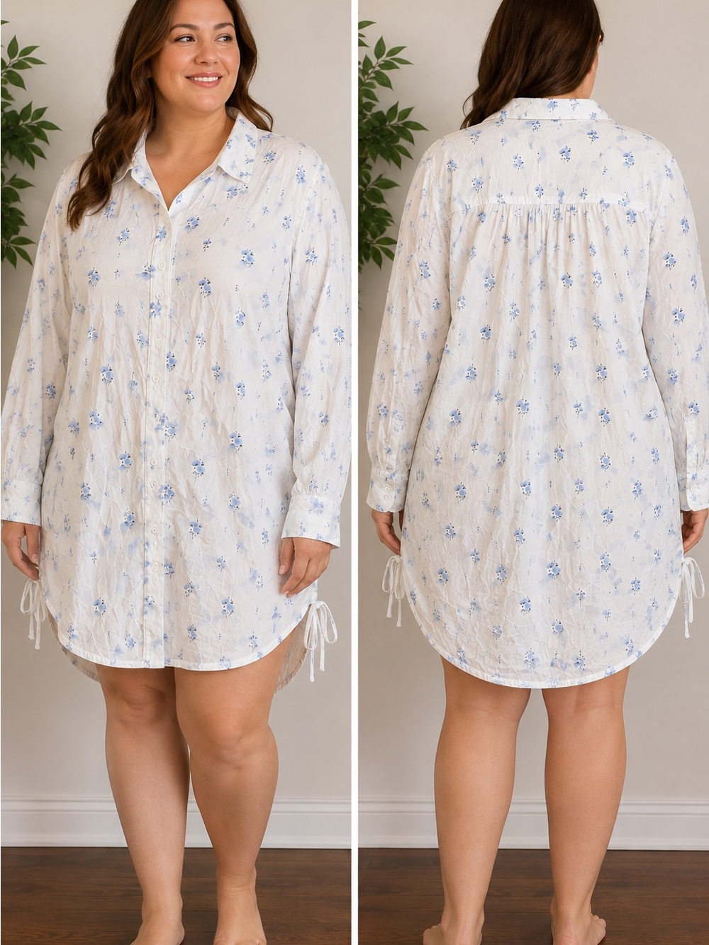 PINK Victoria's Secret White Button-Up Floral Nightgown